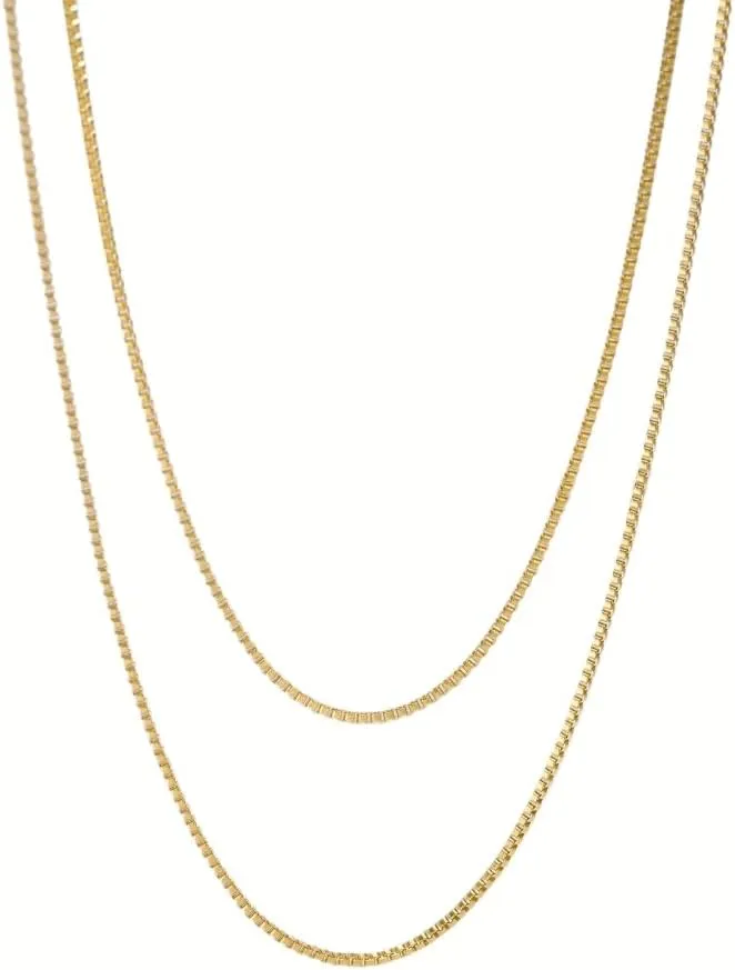 14K Solid Yellow Gold Box Chain Necklace, Available in 0.65mm/1mm for Women and Men With 16-30 Inch Lengths