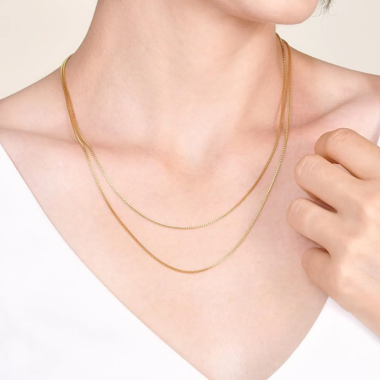 14K Solid Yellow Gold Box Chain Necklace, Available in 0.65mm/1mm for Women and Men With 16-30 Inch Lengths