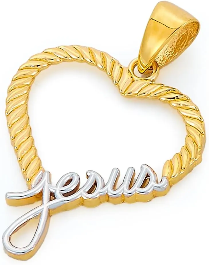 14k Two Tone Gold Heart Jesus Pendant