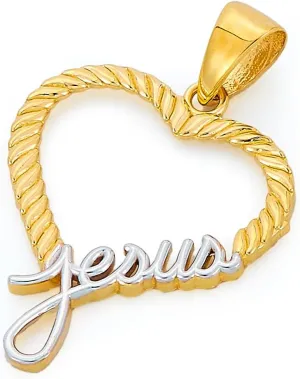 14k Two Tone Gold Heart Jesus Pendant