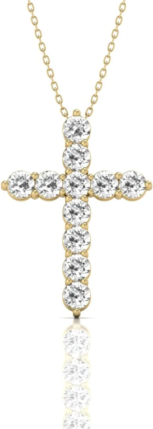 14K White and Yellow Gold 0.25 Carat TW Natural Diamond Classic Cross Pendant for Women, Comes with Prong Setting, Sophisticated Faith Jewelry (J-K Color, I2-I3 Clarity)