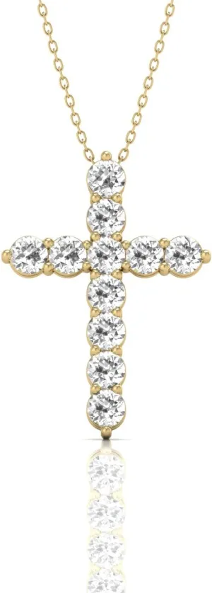 14K White and Yellow Gold 0.25 Carat TW Natural Diamond Classic Cross Pendant for Women, Comes with Prong Setting, Sophisticated Faith Jewelry (J-K Color, I2-I3 Clarity)