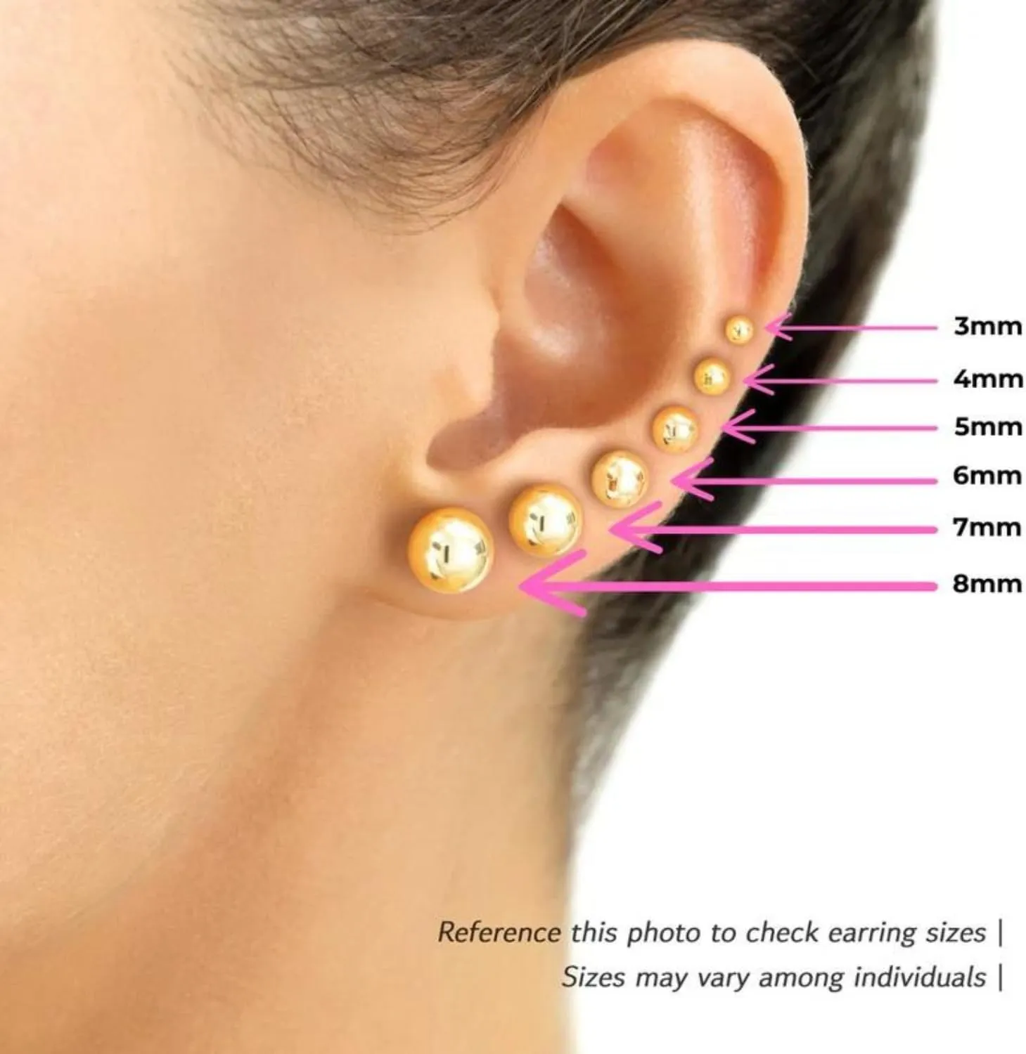 14k Yellow Gold Ball Stud Earrings with Secure Screw-backs
