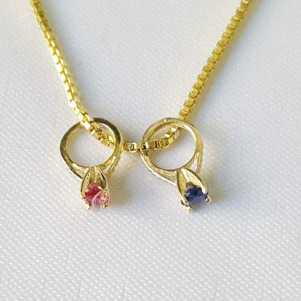 14K Yellow Gold Small Ring Pendant Charm w/Birthstone Colored CZ Stone or Pearl