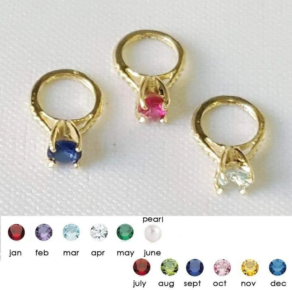 14K Yellow Gold Small Ring Pendant Charm w/Birthstone Colored CZ Stone or Pearl