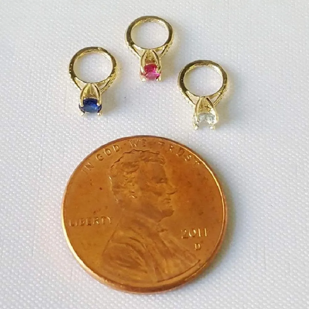 14K Yellow Gold Small Ring Pendant Charm w/Birthstone Colored CZ Stone or Pearl