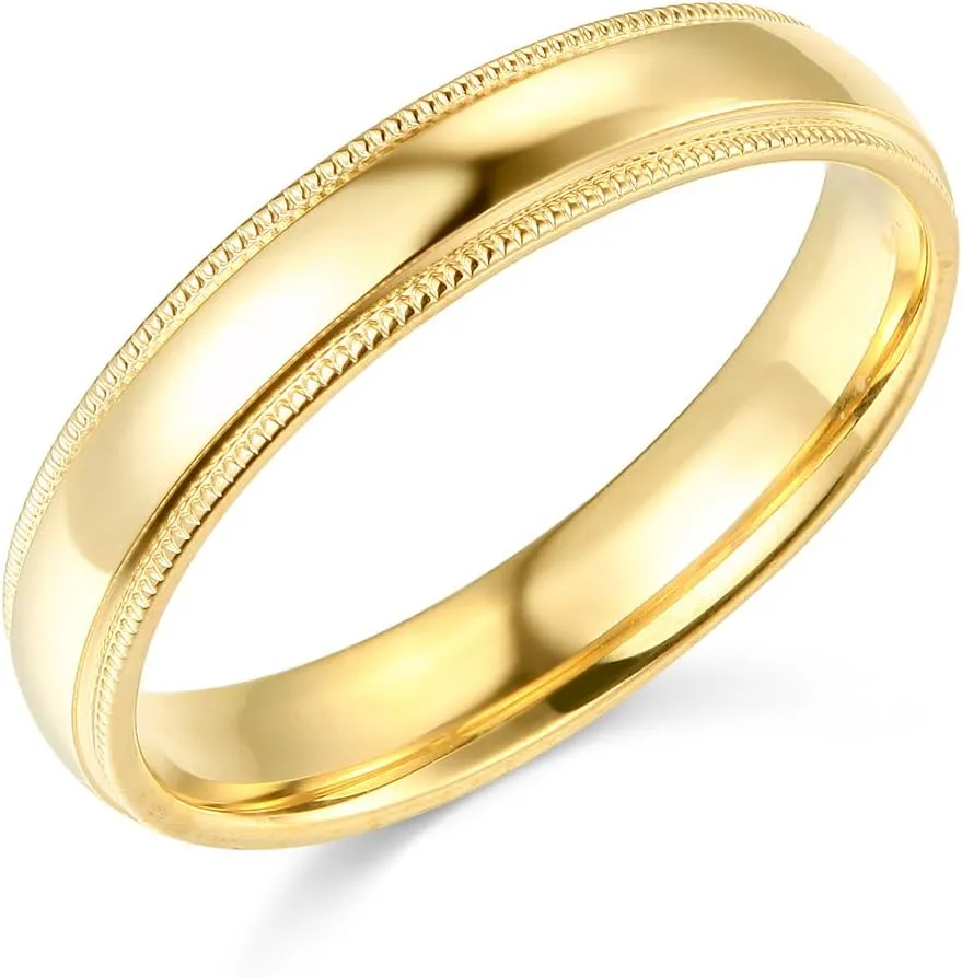 14k Yellow or White Gold 4mm Plain Milgrain Wedding Band