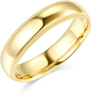 14k Yellow or White Gold 5mm Comfort FIT Plain Milgrain Wedding Band