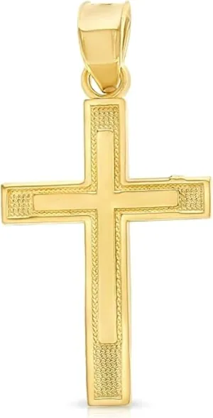 14k Yellow or White Gold Double Cross Pendant for Men and Women - Real Charm - Confirmation Christening Baptism - Jewerly Gift - Catholic Christian Keepsake - Religious Necklace Accessory 21mm, 0.77gr