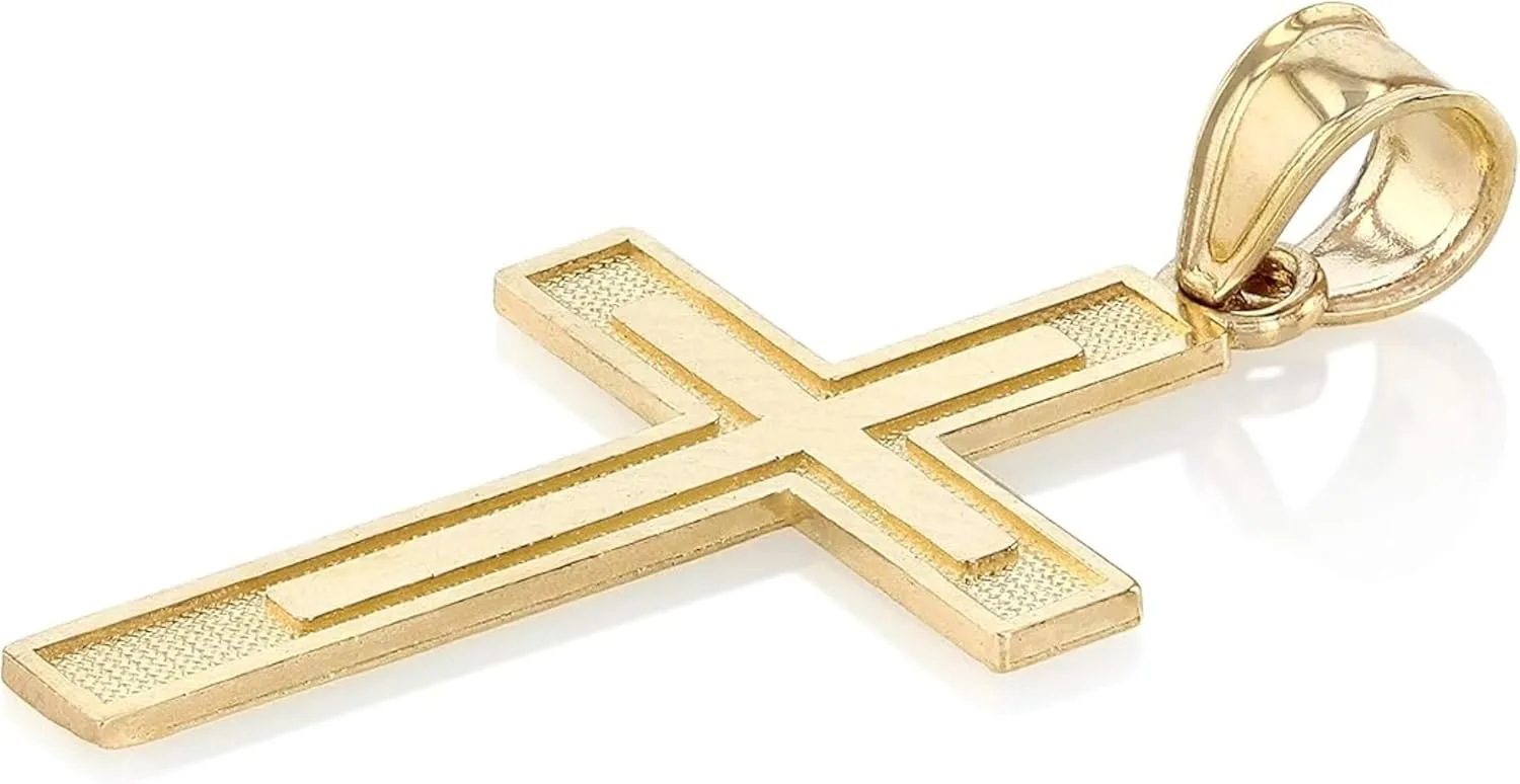 14k Yellow or White Gold Double Cross Pendant for Men and Women - Real Charm - Confirmation Christening Baptism - Jewerly Gift - Catholic Christian Keepsake - Religious Necklace Accessory 21mm, 0.77gr