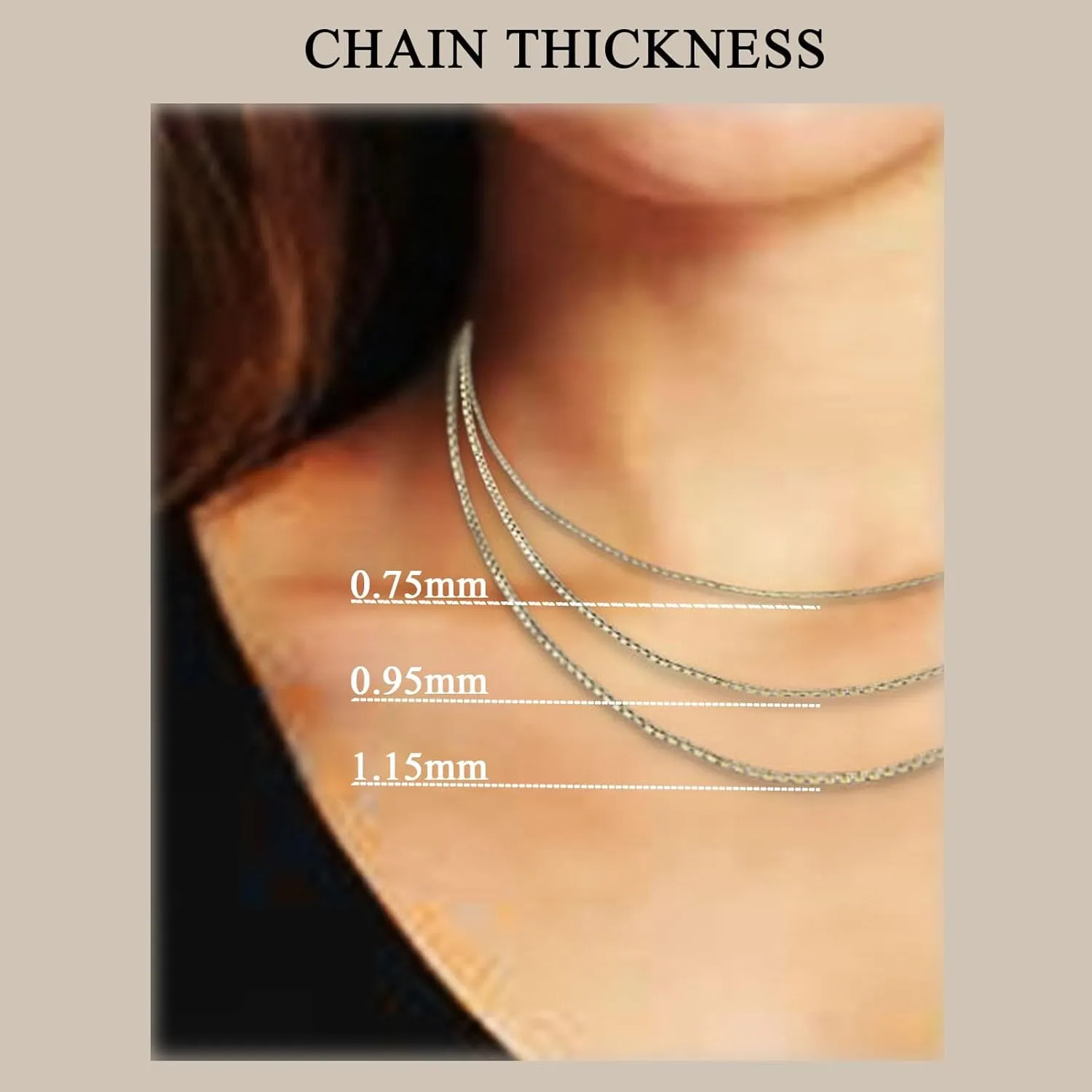 14K Yellow, White or Rose Gold Box Link Chain Dainty Yellow Gold Necklace for Women and Men with Lobster Clasp