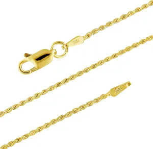 14kt Yellow Gold Plated Sterling Silver 1.1mm Diamond-Cut Rope Chain Necklace Solid Italian Nickel-Free, 14-36 Inch