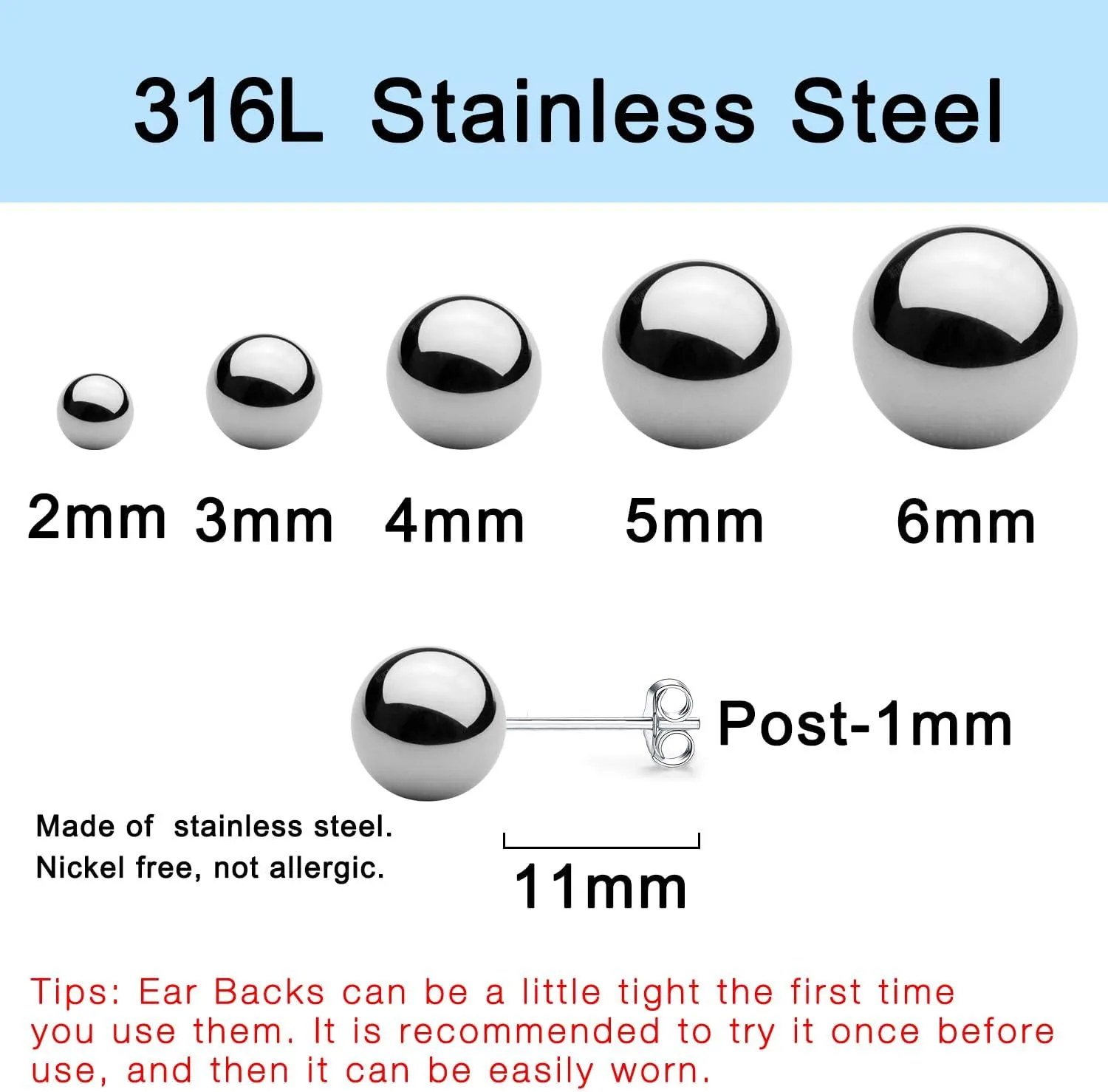 15 Pairs Surgical Steel Ball Stud Earrings Set for Women & Men, 2-6mm, Silver & Gold, Hypoallergenic, 316L Stianless Steel