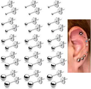 15 Pairs Surgical Steel Ball Stud Earrings Set for Women & Men, 2-6mm, Silver & Gold, Hypoallergenic, 316L Stianless Steel