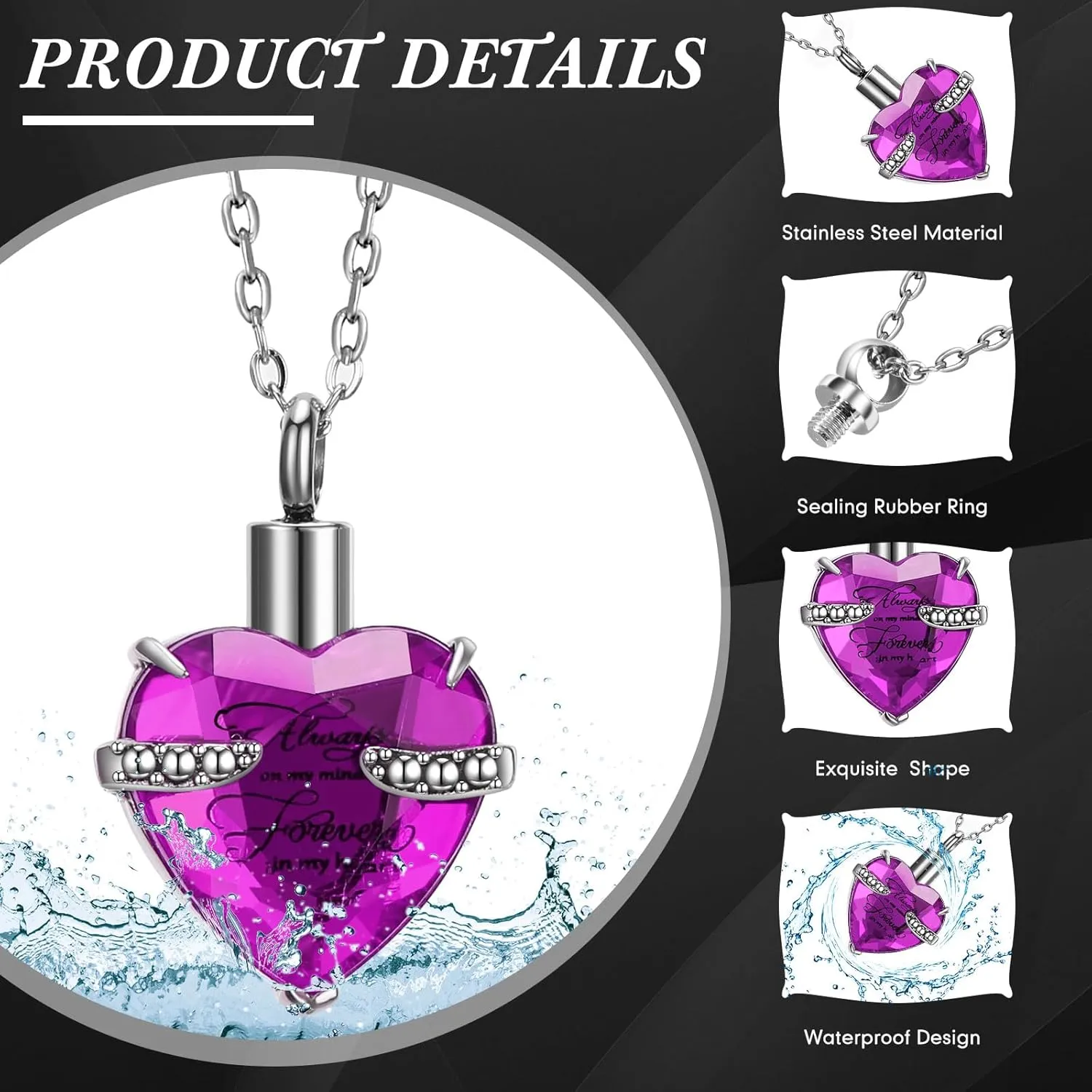 15 Pcs Urn Necklace for Ashes Keepsake Cremation Jewelry Stainless Steel Cross Heart Cubic Locket Ashes Necklace