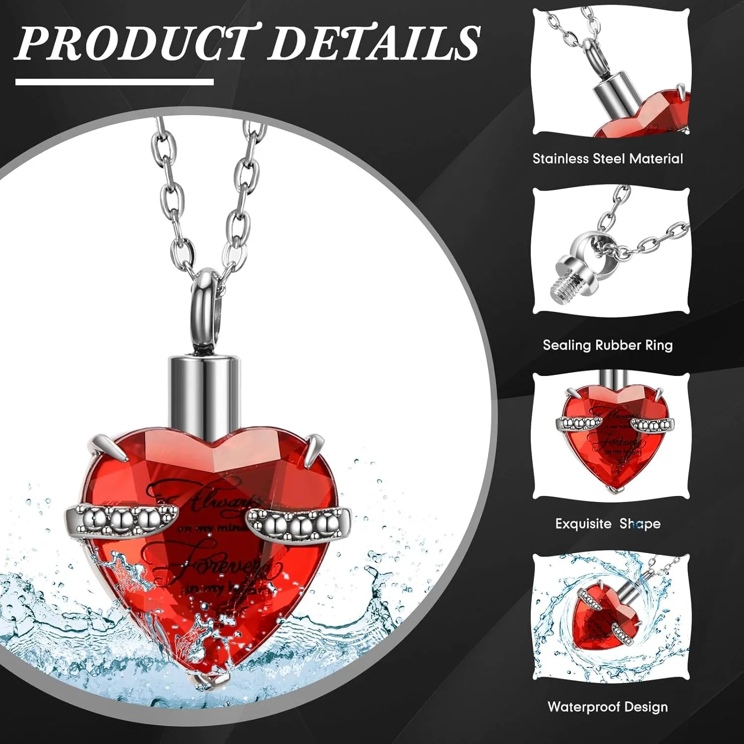 15 Pcs Urn Necklace for Ashes Keepsake Cremation Jewelry Stainless Steel Cross Heart Cubic Locket Ashes Necklace