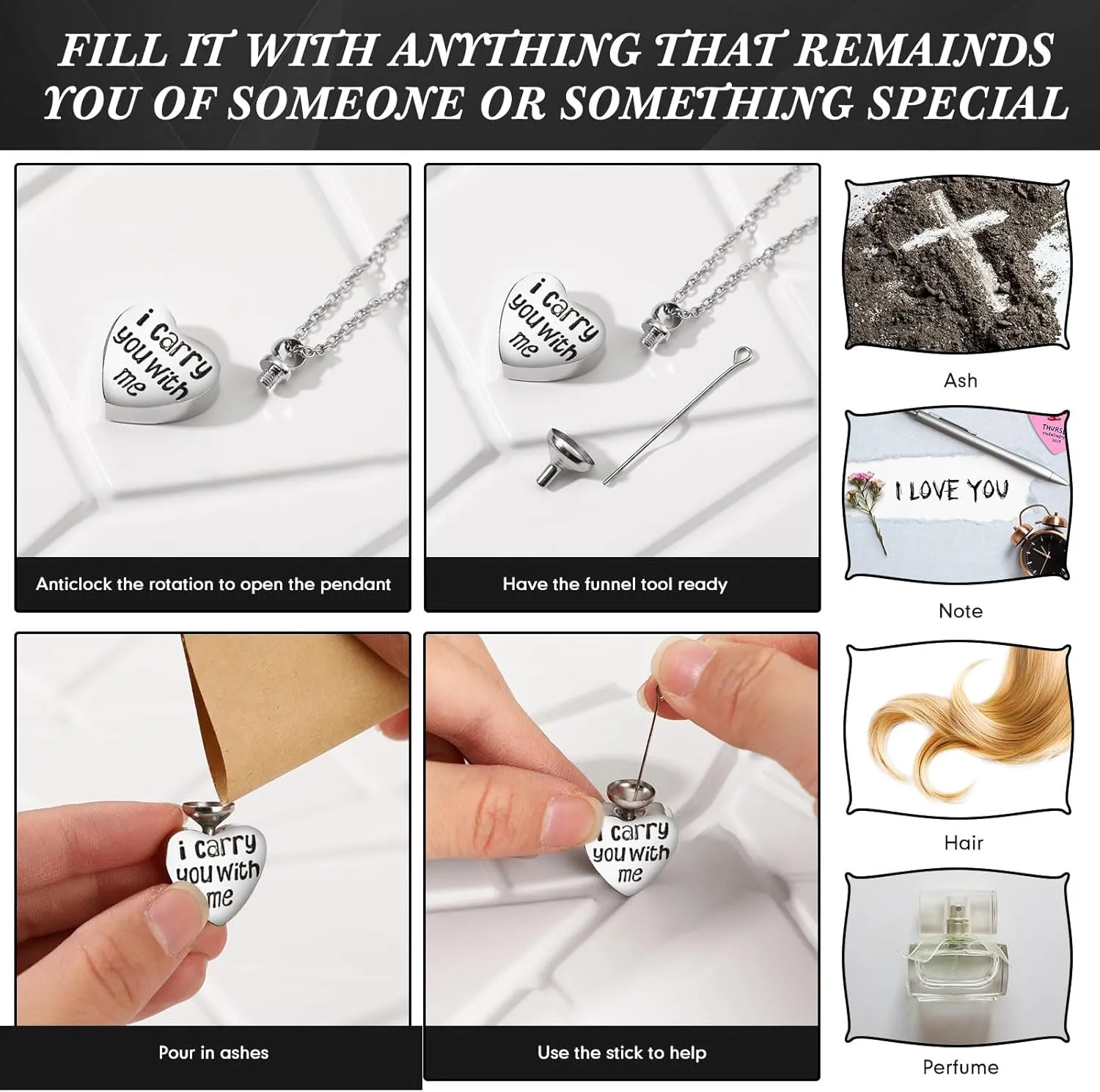 15 Pcs Urn Necklace for Ashes Keepsake Cremation Jewelry Stainless Steel Cross Heart Cubic Locket Ashes Necklace