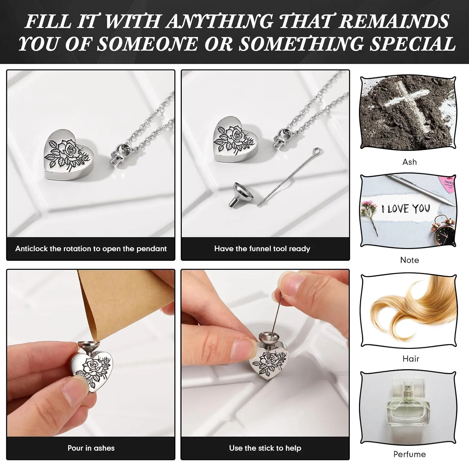 15 Pcs Urn Necklace for Ashes Keepsake Cremation Jewelry Stainless Steel Cross Heart Cubic Locket Ashes Necklace