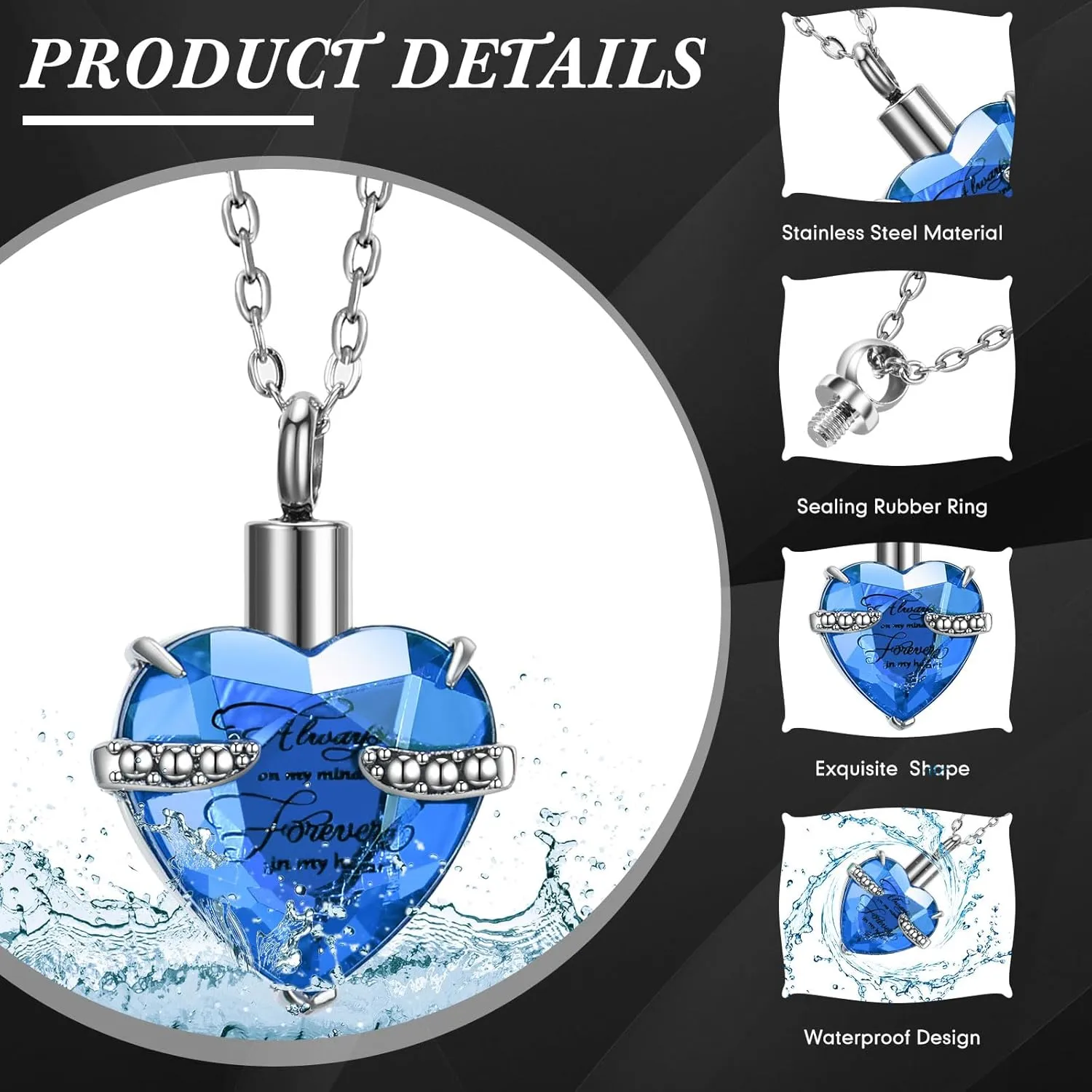 15 Pcs Urn Necklace for Ashes Keepsake Cremation Jewelry Stainless Steel Cross Heart Cubic Locket Ashes Necklace