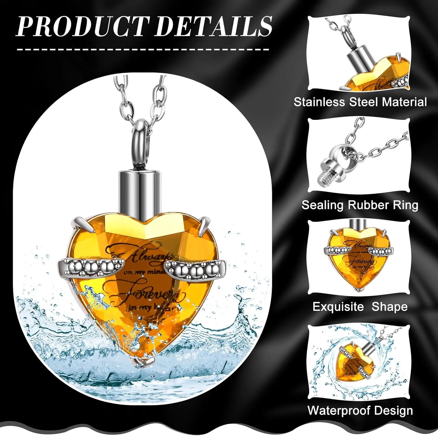 15 Pcs Urn Necklace for Ashes Keepsake Cremation Jewelry Stainless Steel Cross Heart Cubic Locket Ashes Necklace