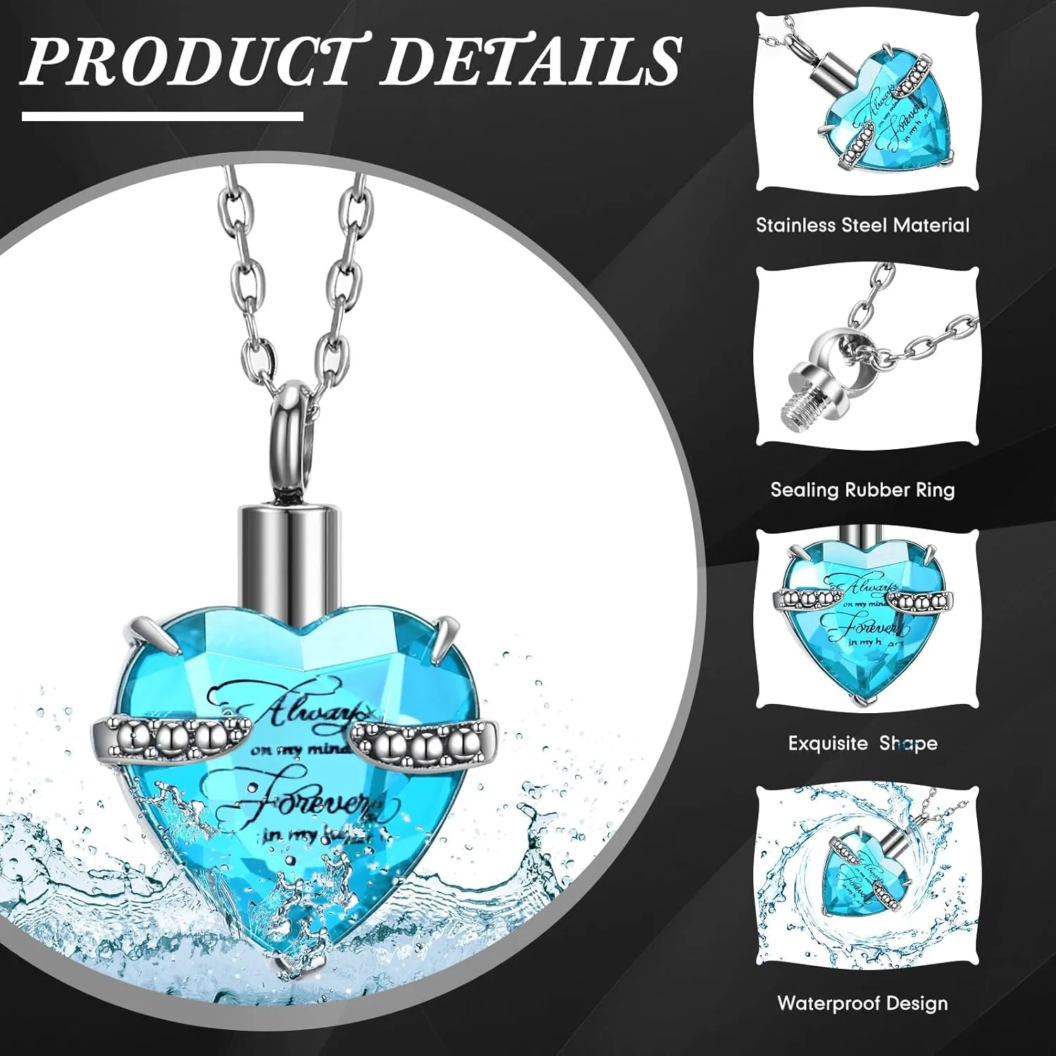 15 Pcs Urn Necklace for Ashes Keepsake Cremation Jewelry Stainless Steel Cross Heart Cubic Locket Ashes Necklace