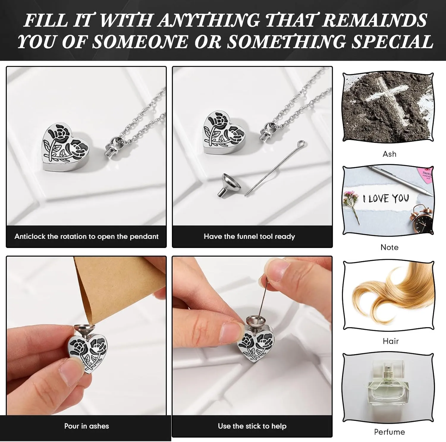 15 Pcs Urn Necklace for Ashes Keepsake Cremation Jewelry Stainless Steel Cross Heart Cubic Locket Ashes Necklace