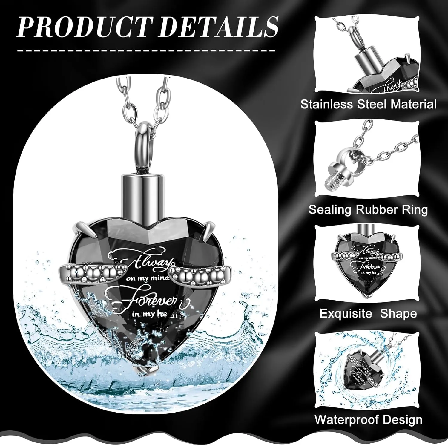 15 Pcs Urn Necklace for Ashes Keepsake Cremation Jewelry Stainless Steel Cross Heart Cubic Locket Ashes Necklace