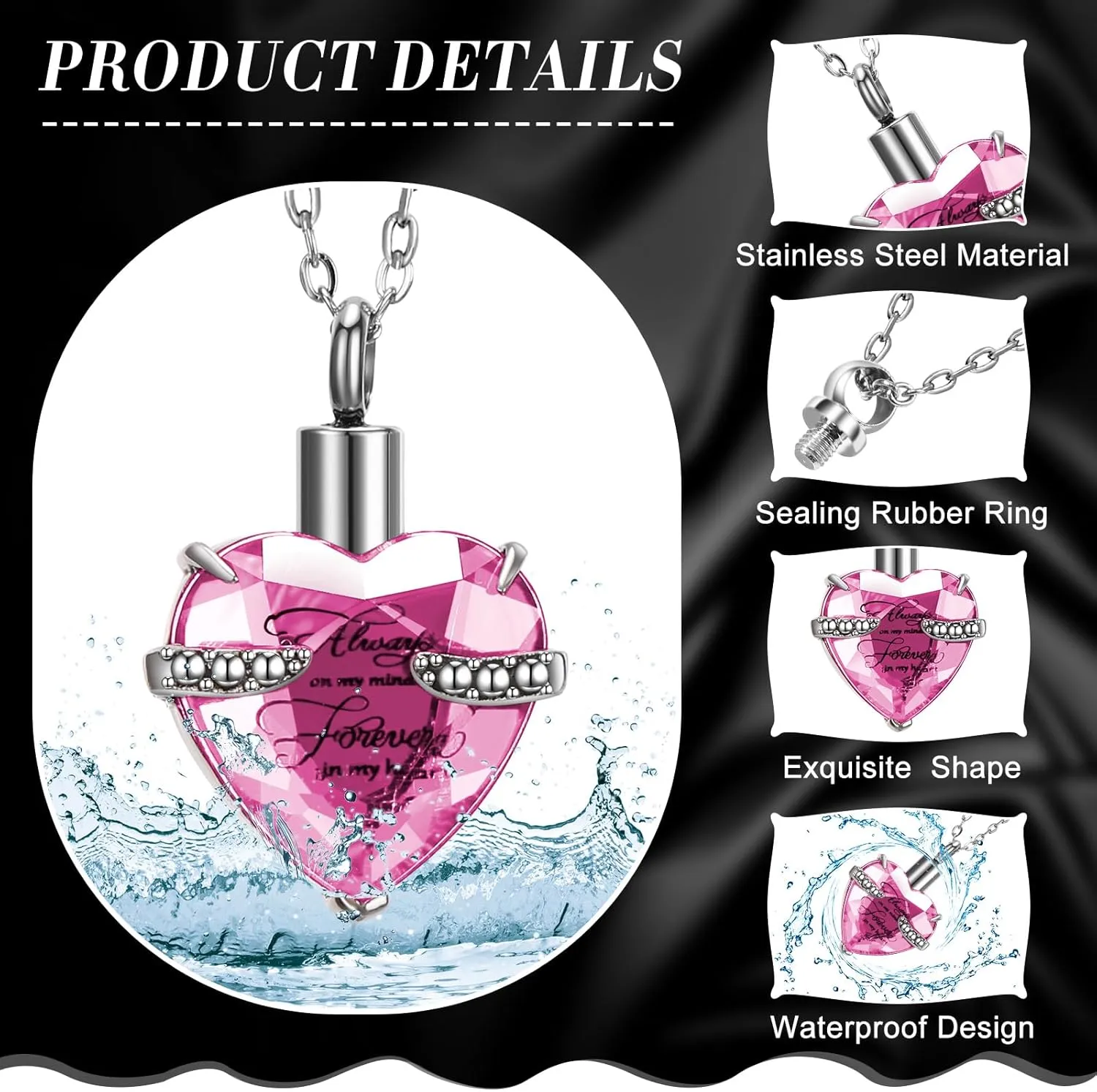 15 Pcs Urn Necklace for Ashes Keepsake Cremation Jewelry Stainless Steel Cross Heart Cubic Locket Ashes Necklace