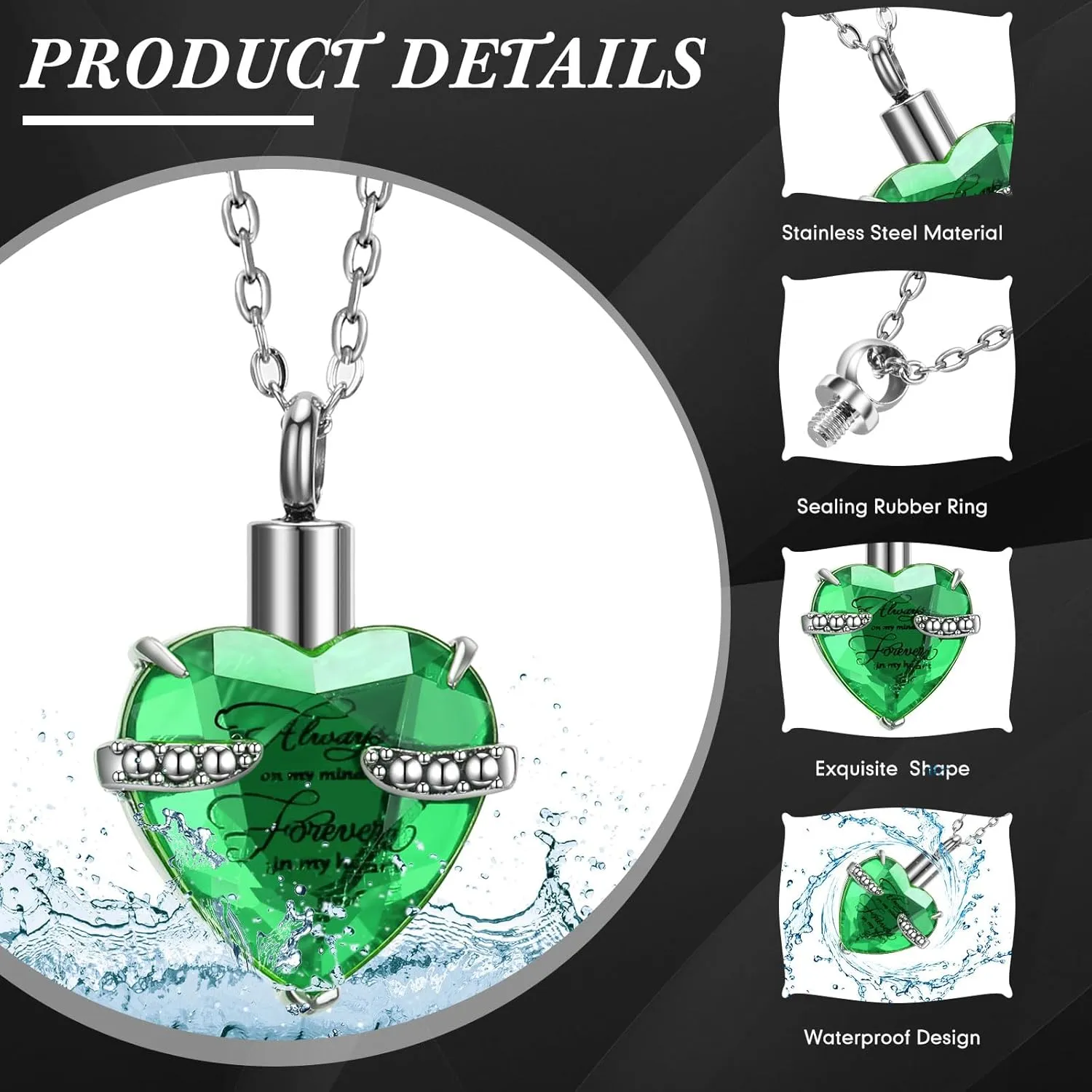 15 Pcs Urn Necklace for Ashes Keepsake Cremation Jewelry Stainless Steel Cross Heart Cubic Locket Ashes Necklace