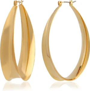 16K Gold Plated Tapered Hoop Earrings - Sleek and Modern Design - Hypoallergenic, Lightweight Jewelry for Wemen, 2-inch