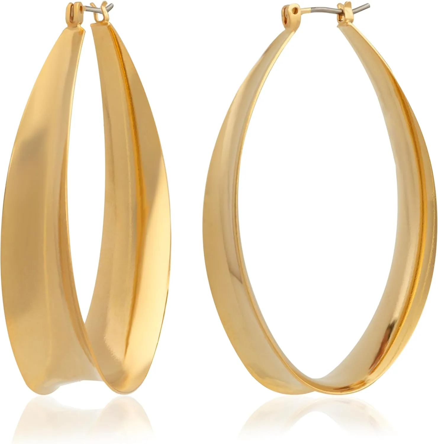 16K Gold Plated Tapered Hoop Earrings - Sleek and Modern Design - Hypoallergenic, Lightweight Jewelry for Wemen, 2-inch