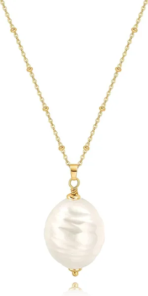 18k Gold Chain Link Necklace for Women, Baroque Pearl/Compass Pendant Necklace