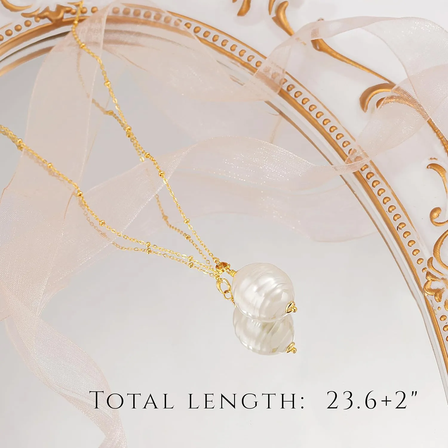 18k Gold Chain Link Necklace for Women, Baroque Pearl/Compass Pendant Necklace