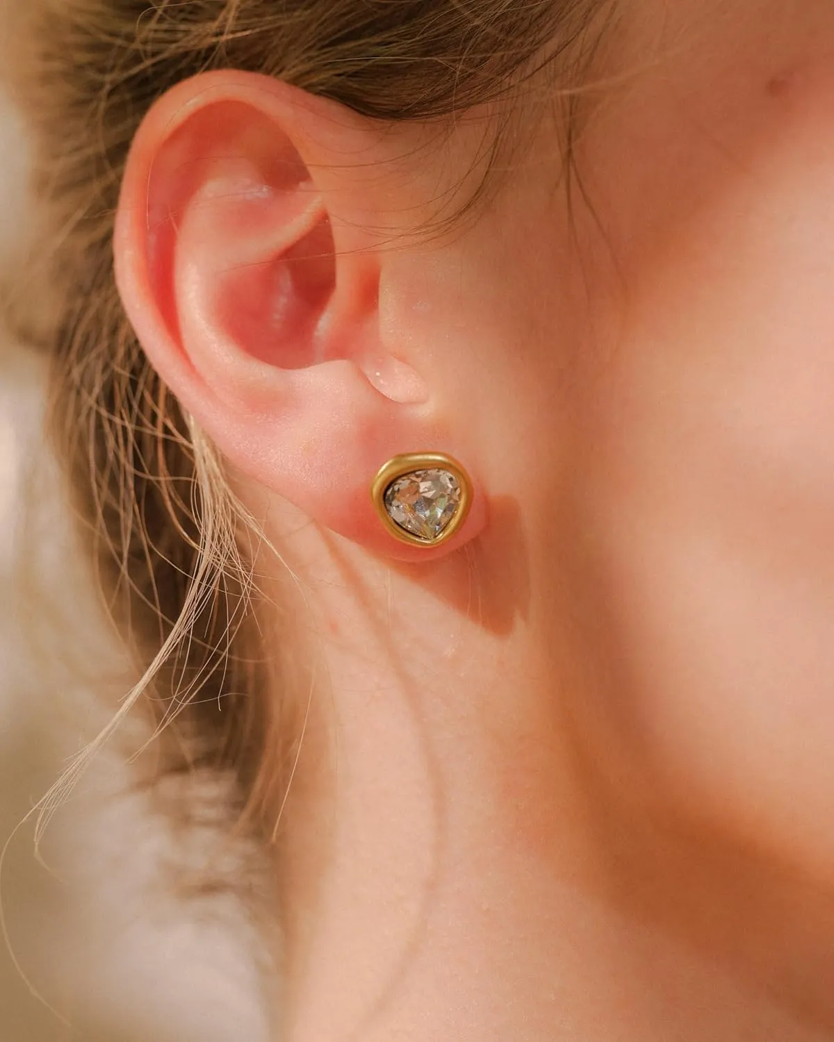 18k Gold Plated Austrian Crystal Stud Earrings, Sparkly Crystals Framed with Abstract Shapes, Hypoallergenic, Colorful and Unique Jewelry Gift for Women