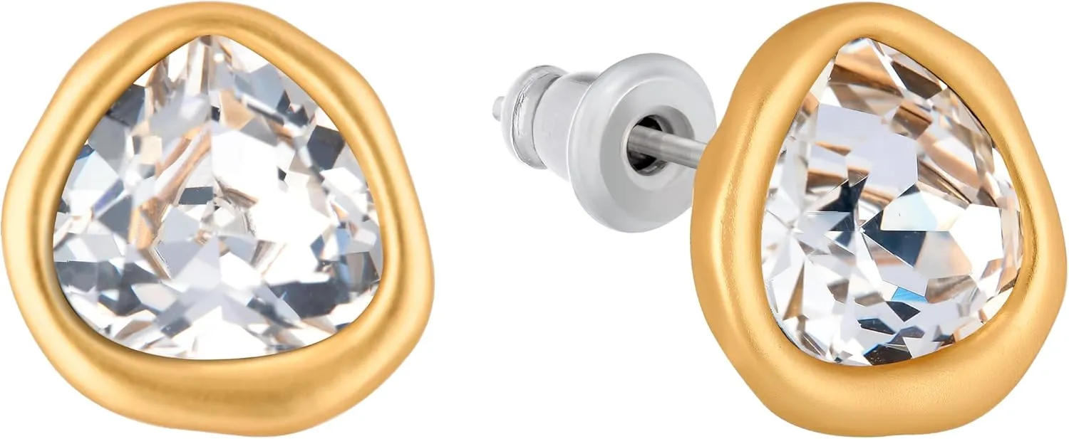 18k Gold Plated Austrian Crystal Stud Earrings, Sparkly Crystals Framed with Abstract Shapes, Hypoallergenic, Colorful and Unique Jewelry Gift for Women