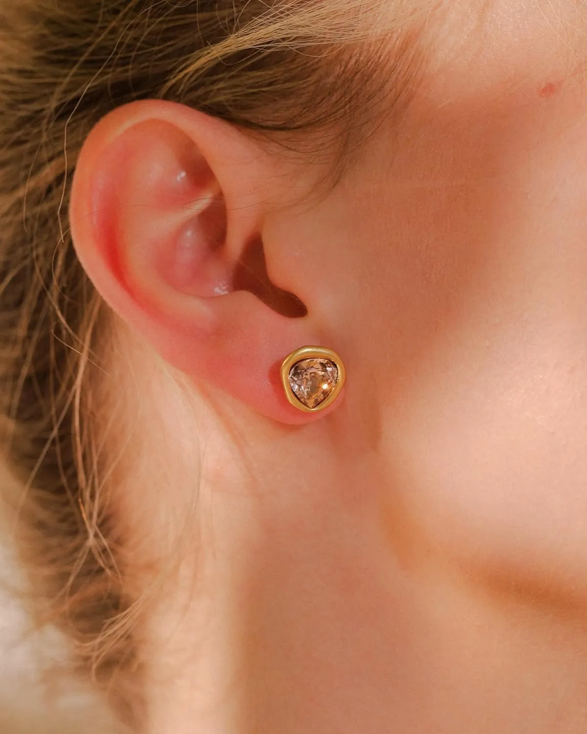 18k Gold Plated Austrian Crystal Stud Earrings, Sparkly Crystals Framed with Abstract Shapes, Hypoallergenic, Colorful and Unique Jewelry Gift for Women