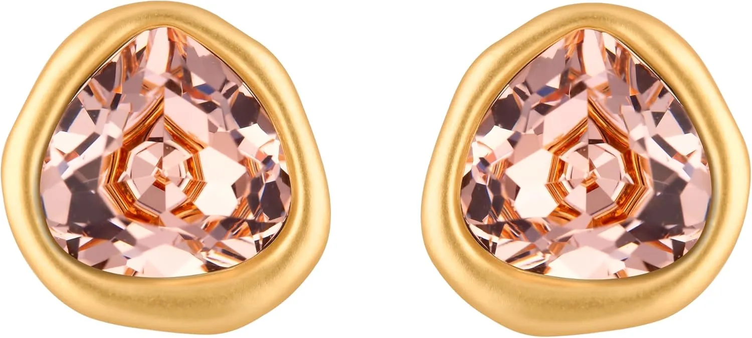 18k Gold Plated Austrian Crystal Stud Earrings, Sparkly Crystals Framed with Abstract Shapes, Hypoallergenic, Colorful and Unique Jewelry Gift for Women