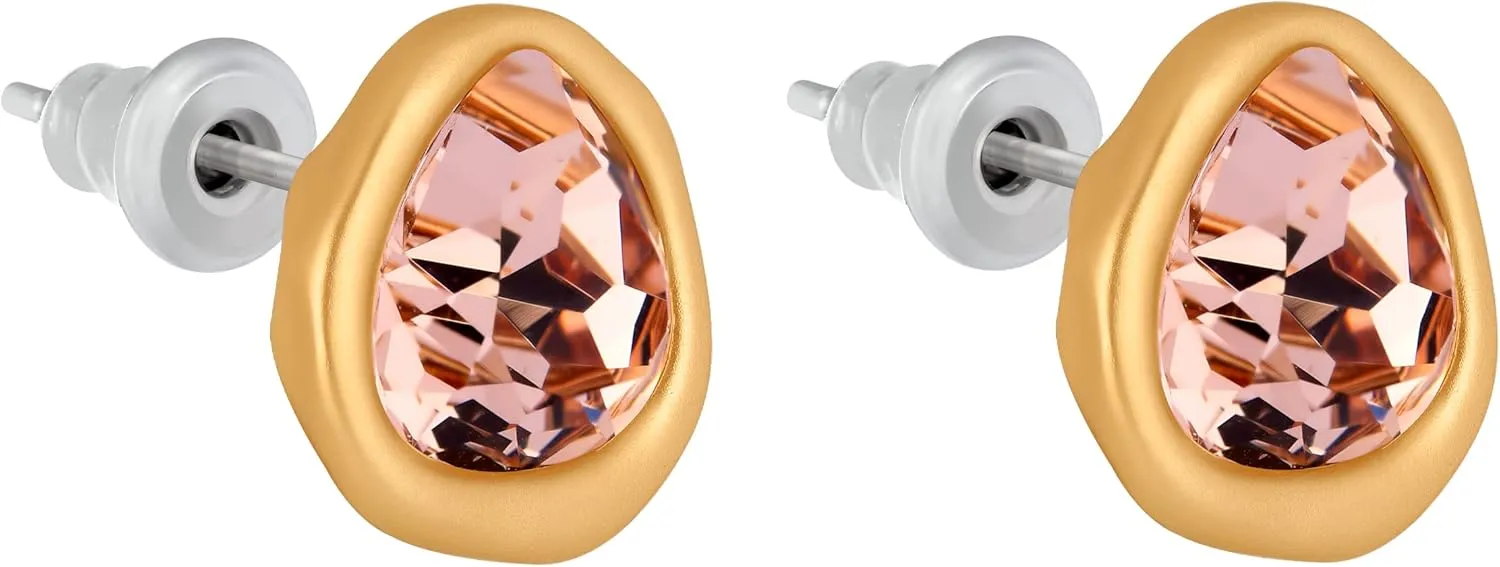 18k Gold Plated Austrian Crystal Stud Earrings, Sparkly Crystals Framed with Abstract Shapes, Hypoallergenic, Colorful and Unique Jewelry Gift for Women