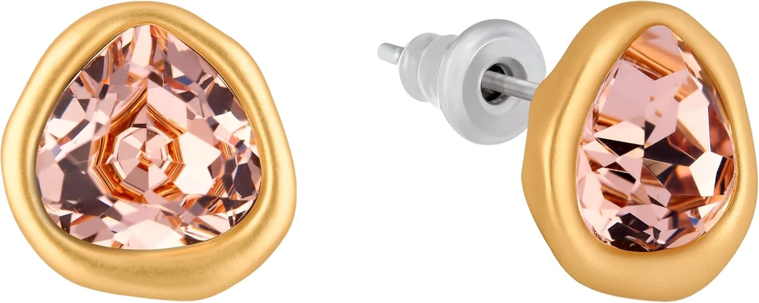 18k Gold Plated Austrian Crystal Stud Earrings, Sparkly Crystals Framed with Abstract Shapes, Hypoallergenic, Colorful and Unique Jewelry Gift for Women