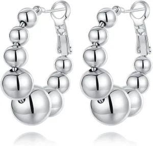 18K Gold Plated Beaded Hoop Earrings for Women, Thick Silver Ball Earrings, Women's Chunky Hoop Earrings, Trendy Jewelry for women