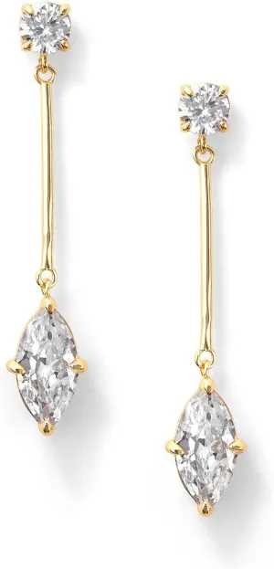 18K Gold Plated Cubic Zirconia Crystal Dangle Earrings for Women Hypoallergenic Long Marquise Diamond Drop Earrings Elegant Dangling Earrings for Bridal Minimalist Wedding Jewelry