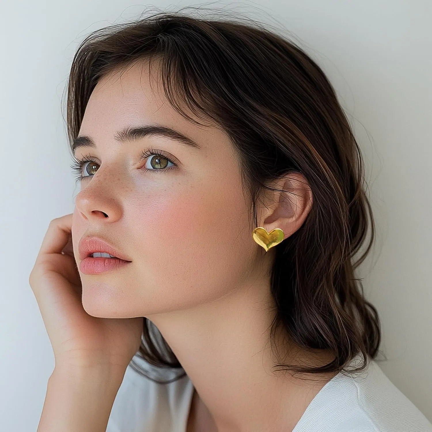 18K Gold Plated Heart Stud Earrings for Women, Small Textured Design with 925 Sterling Silver Posts, Shiny Hypoallergenic Jewelry for Everyday Wear & Gift Giving