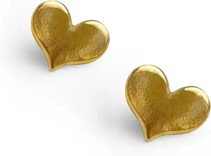 18K Gold Plated Heart Stud Earrings for Women, Small Textured Design with 925 Sterling Silver Posts, Shiny Hypoallergenic Jewelry for Everyday Wear & Gift Giving