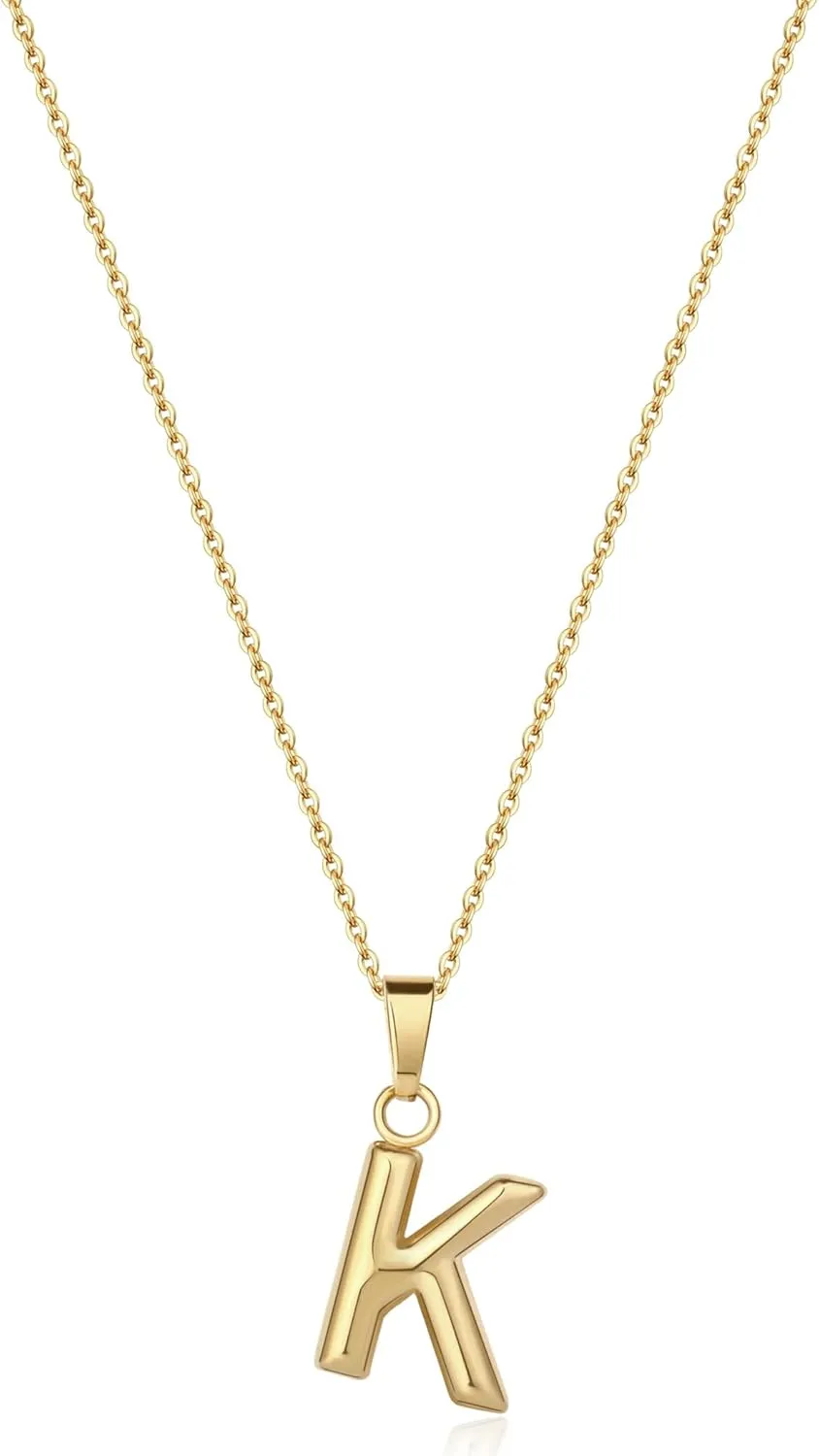 18K Gold Plated Initial Necklace for Women, Simple Gold A-Z Letter Pendant Necklace for Women