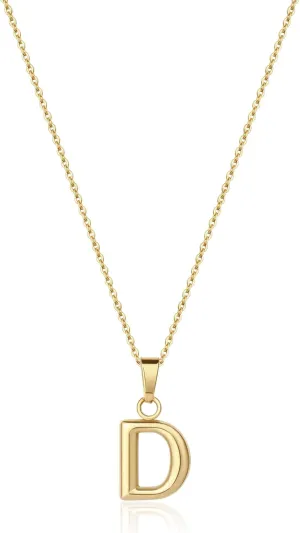 18K Gold Plated Initial Necklace for Women, Simple Gold A-Z Letter Pendant Necklace for Women