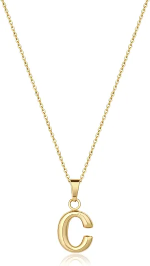 18K Gold Plated Initial Necklace for Women, Simple Gold A-Z Letter Pendant Necklace for Women