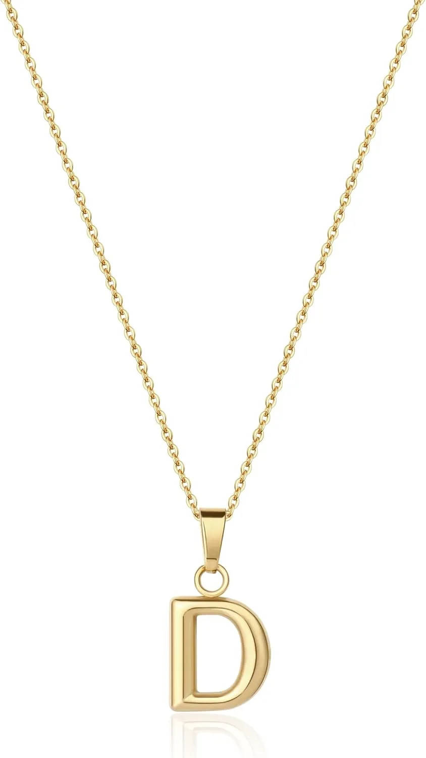 18K Gold Plated Initial Necklace for Women, Simple Gold A-Z Letter Pendant Necklace for Women
