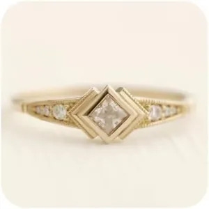 18K Gold Plated Square Zirconia Ring  Minimalist Geometric Stackable Band, Instagrammable Fine Jewelry for Women Size 7