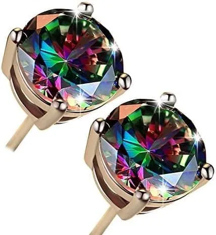 18K Gold Plated Stud Earrings Color Brilliant RoundDiamond Earrings Hypoallergenic for Women Men Jewelry