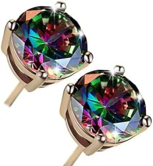 18K Gold Plated Stud Earrings Color Brilliant RoundDiamond Earrings Hypoallergenic for Women Men Jewelry